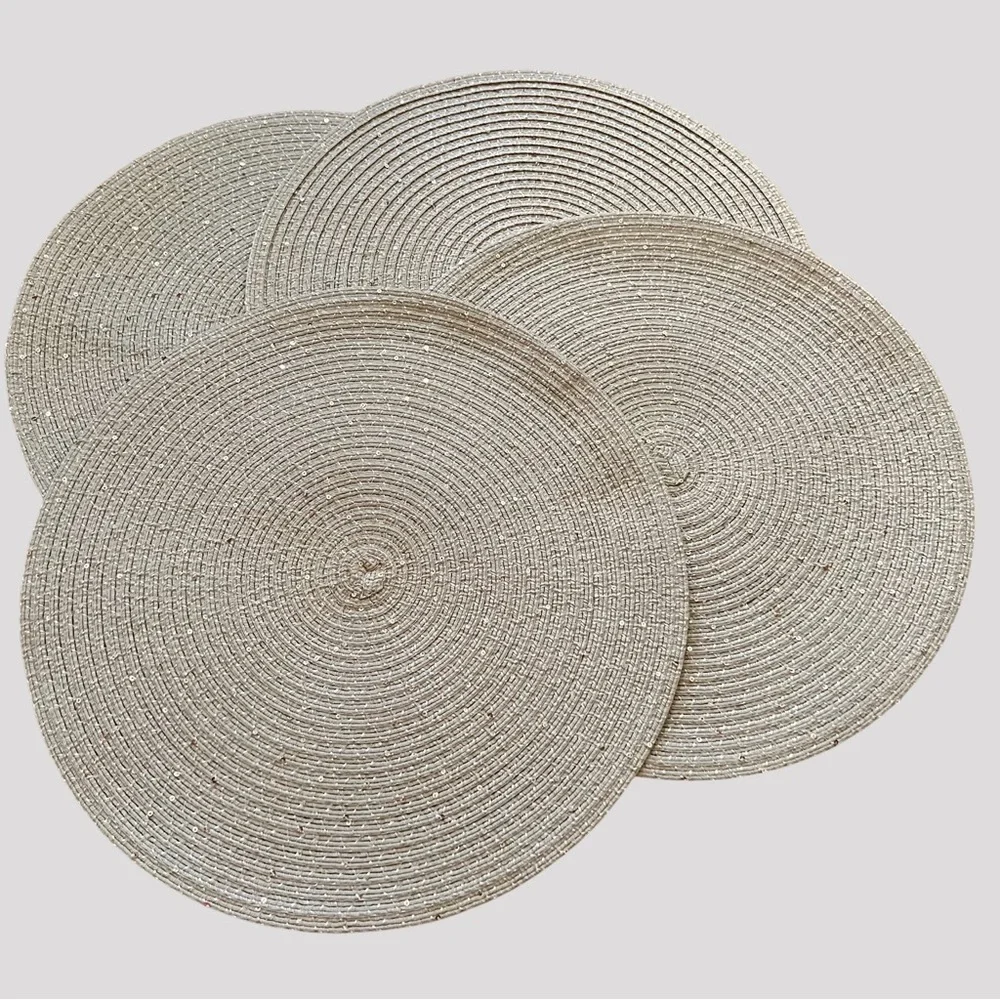 Pottery Barn Round Sequin Straw Placemat Set of 4 - Neutral Beige